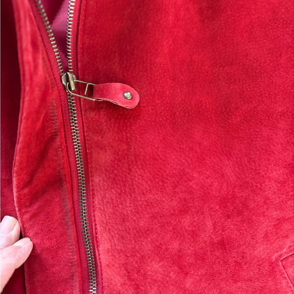 Red Suede Bomber vintage Jacket - - Picture 5 of 6